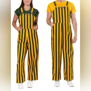 Ducks Packers Game Bib Green Gold Striped Fan Overalls Unisex Size Medium